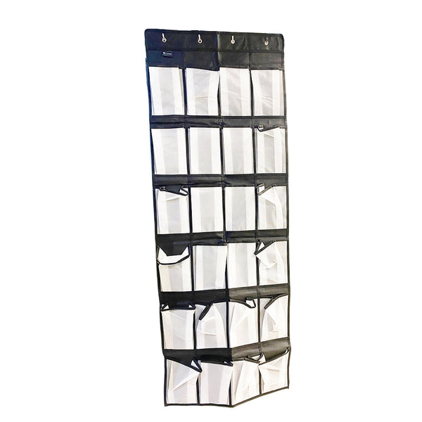 Schoenenkast Hangend - Schoenenzak 24 vakken - Opbergen van Schoenen aan Deur - Zwart - Wit