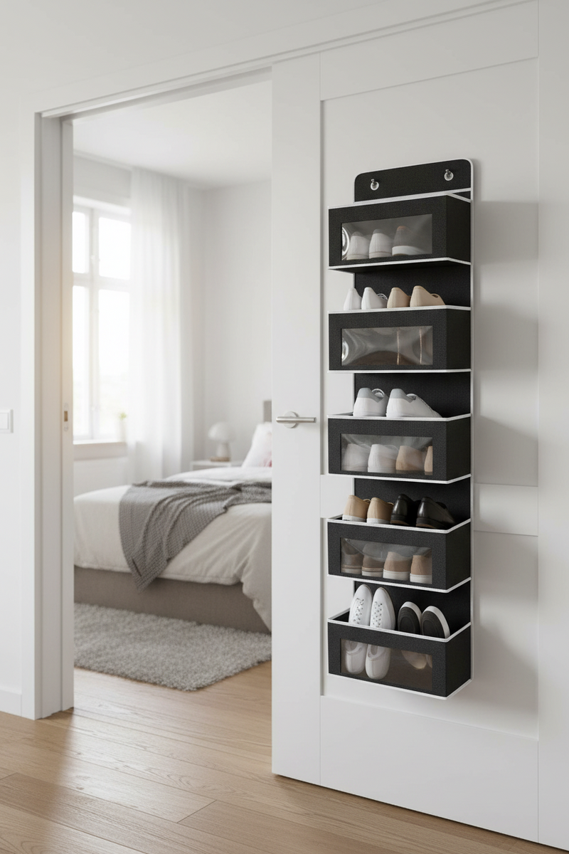 Opbergzak voor Deur - 5 Ruime Opbergvakken - 120 cm x 33 cm - Zwart - Deur organizer
