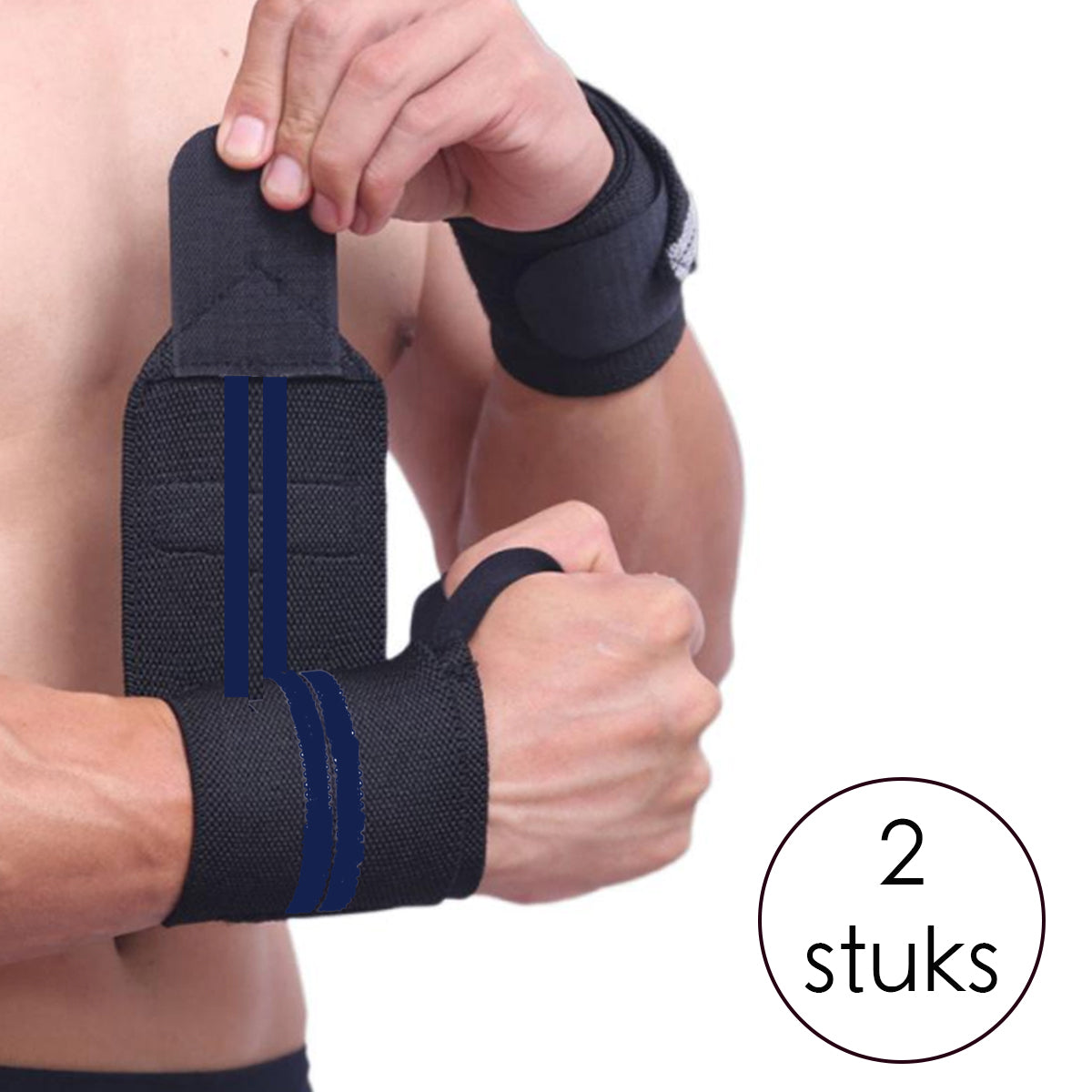 Fitness - Crossfit Polsband - 2 stuks - Lichtblauw - Zwart - Polsbandage Wrist Support Wraps - Pols Bandage Band - Bodybuilding Support - Gewichthef Straps - Krachttraining Lifting Workout Straps