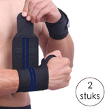 Fitness - Crossfit Polsband - 2 stuks - Lichtblauw - Zwart - Polsbandage Wrist Support Wraps - Pols Bandage Band - Bodybuilding Support - Gewichthef Straps - Krachttraining Lifting Workout Straps