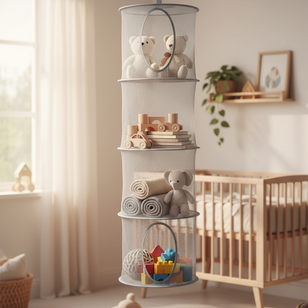 Hangende Opberger - Kinderkamer - Opvouwbaar - 4 Vakken - Grijs