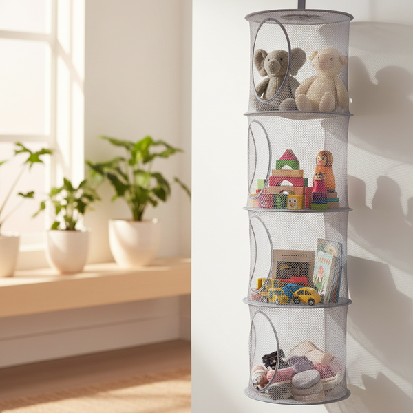 Hangende Opberger - Kinderkamer - Opvouwbaar - 4 Vakken - Grijs