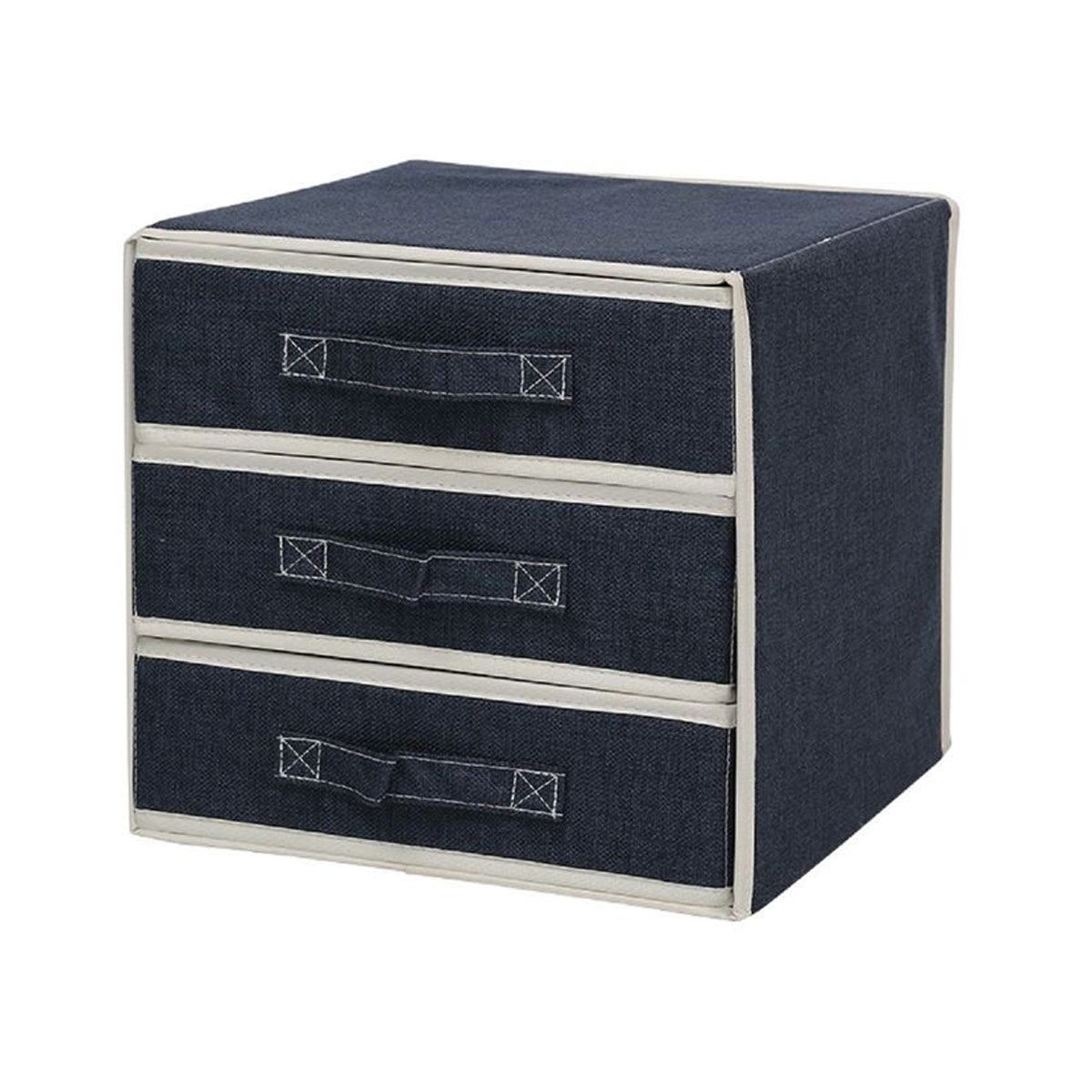 Ladekast Linnen Opvouwbaar - Blauw - 30 x 30 x 30 cm - Kleding Organizer - Opvouwbare Ondergoed Organizer met 3 Laders - Opberger voor Broeken, T-shirts, Overhemden en Topjes