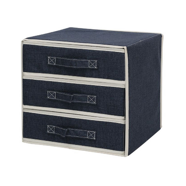 Ladekast Linnen Opvouwbaar - Blauw - 30 x 30 x 30 cm - Kleding Organizer - Opvouwbare Ondergoed Organizer met 3 Laders - Opberger voor Broeken, T-shirts, Overhemden en Topjes
