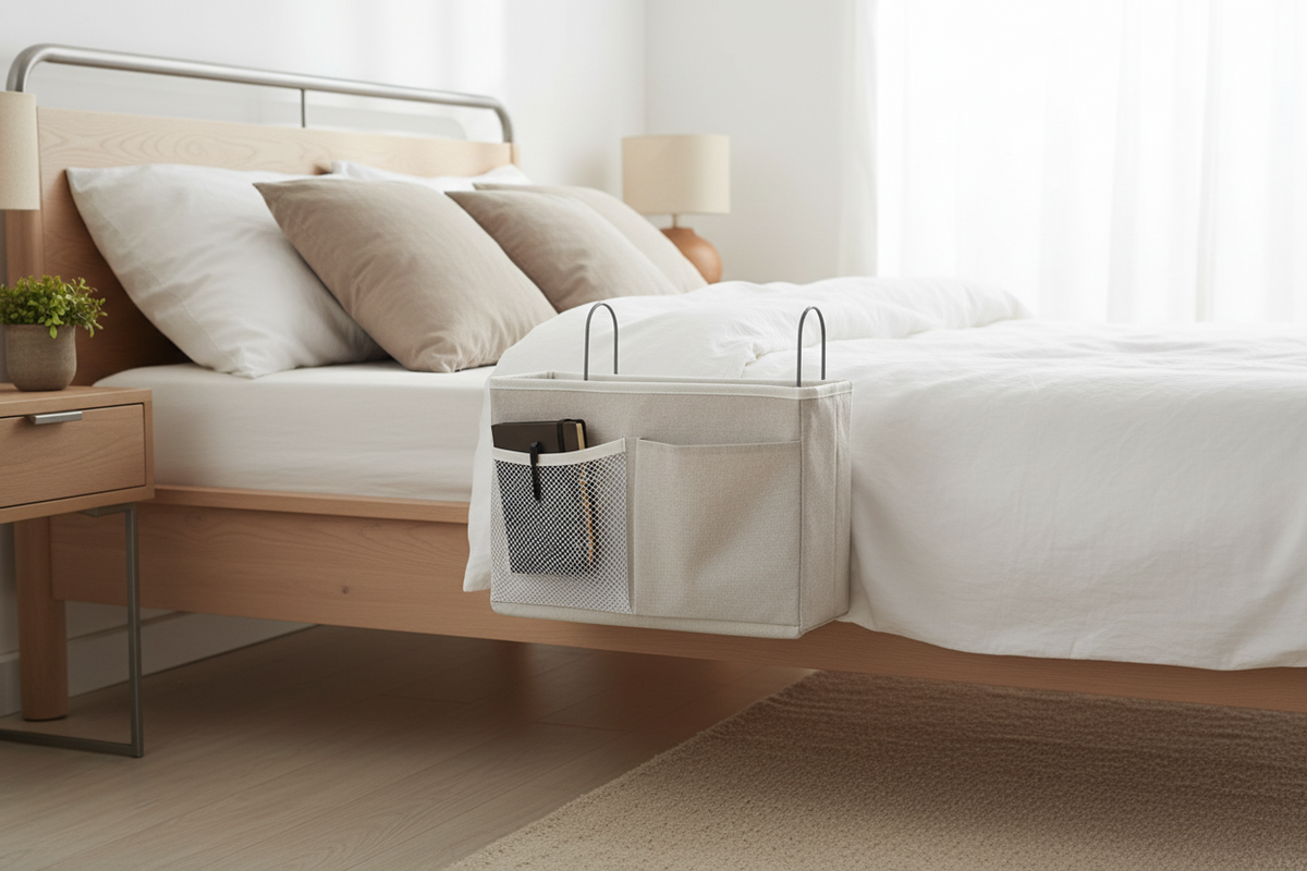 Bedside Pocket - Bed Opbergzak - Katoen - Lichtgrijs