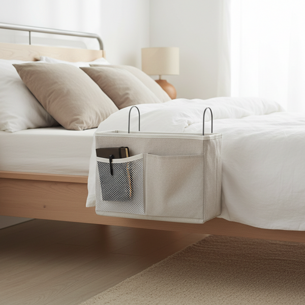 Bedside Pocket - Bed Opbergzak - Katoen - Lichtgrijs