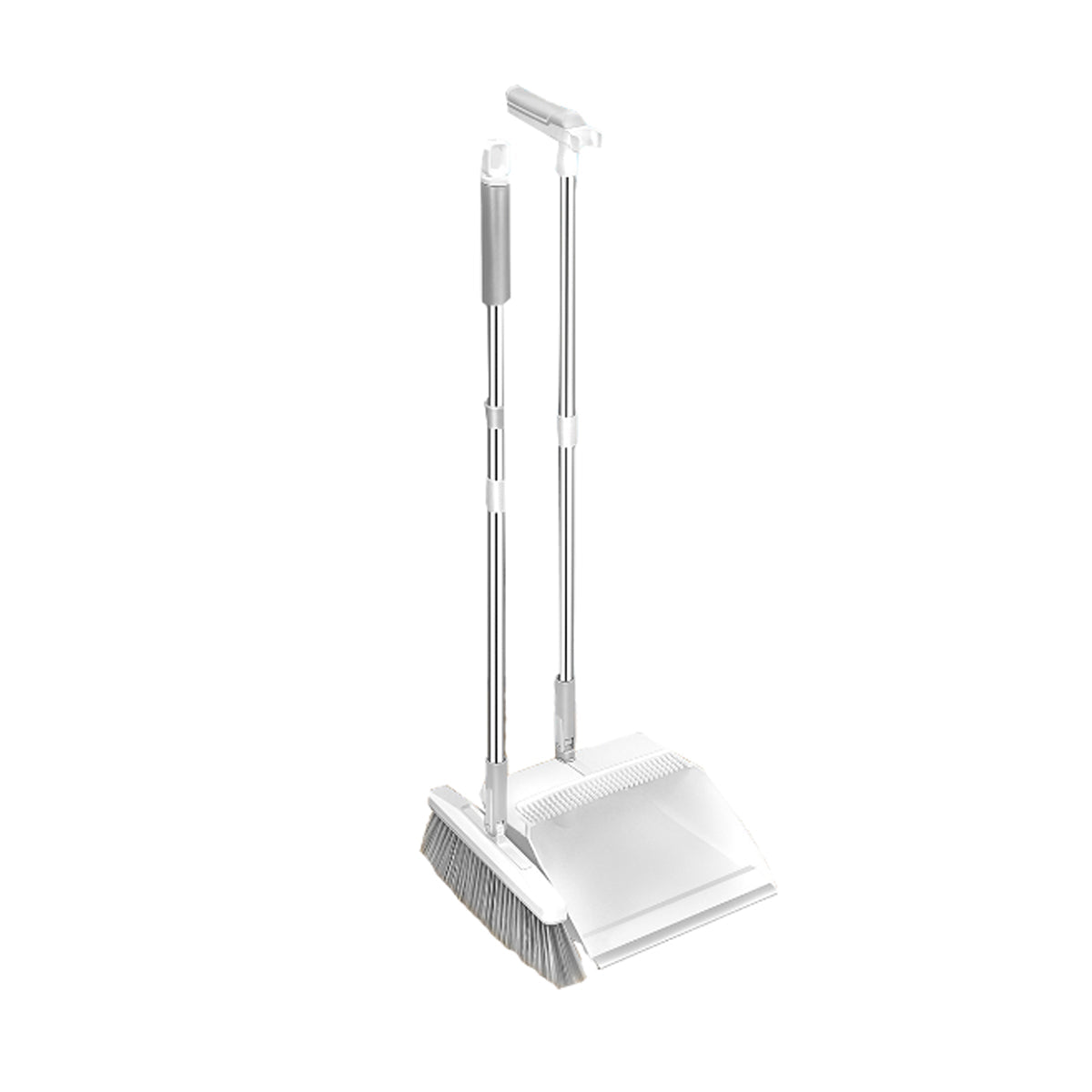 Stoffer en Blik met Lange Steel - 87 cm - Wit - Grijs - Stoffer en Blik op Steel - Stoffer Lang