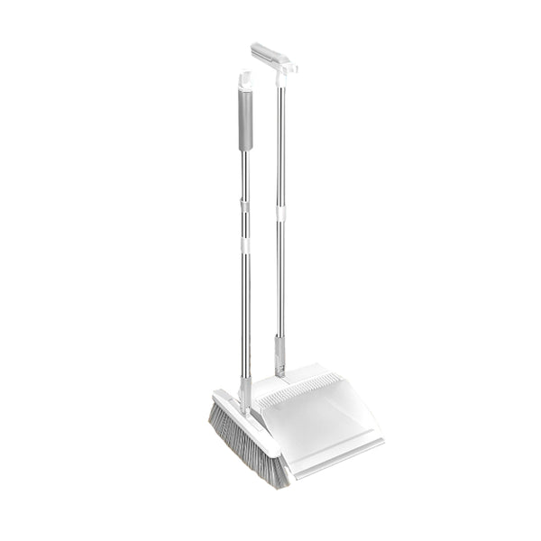 Stoffer en Blik met Lange Steel - 87 cm - Wit - Grijs - Stoffer en Blik op Steel - Stoffer Lang