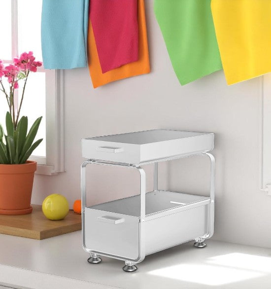 Gootsteenkast Organizer - Wit - Roestvrijstalen Schuiflade Organizer met Antislip & Ventilatie