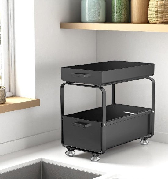 Gootsteenkast Organizer - Zwart - Roestvrijstalen Schuiflade Organizer met Antislip & Ventilatie