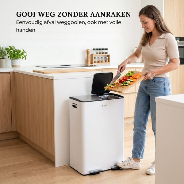 Prullenbak 60 Liter (2x30L) - Wit