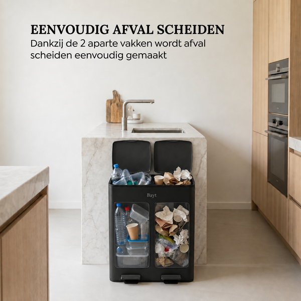 Prullenbak 60 Liter (2x30L) met Pedaalbieding - Zwart