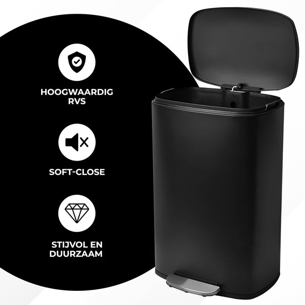 Bayt Prullenbak 50 Liter - Pedaalprullenbak - Zwart