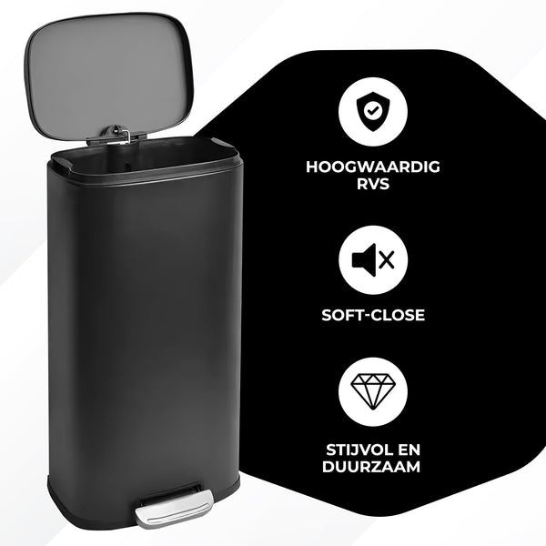 Bayt Prullenbak 30 Liter - Pedaalprullenbak - Zwart