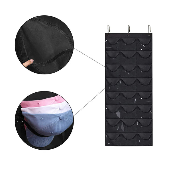 Petten Opbergzak - Zwart - 24 Petten - Petjes Opbergsysteem - Petten organizer - Petten Houder - Hat Holder - 68 x 166 cm