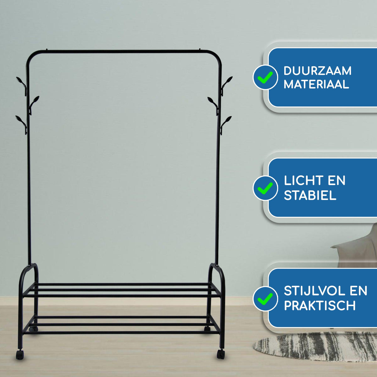 Kledingrek op Wieltjes Zwart