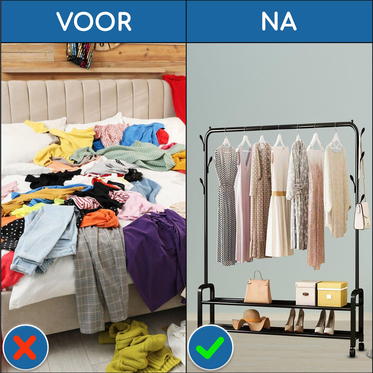 Kledingrek op Wieltjes Zwart