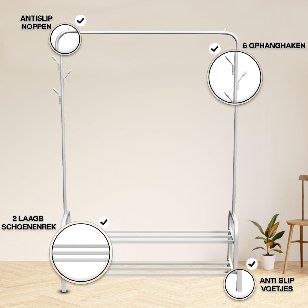Kledingrek met Schoenenrek Wit