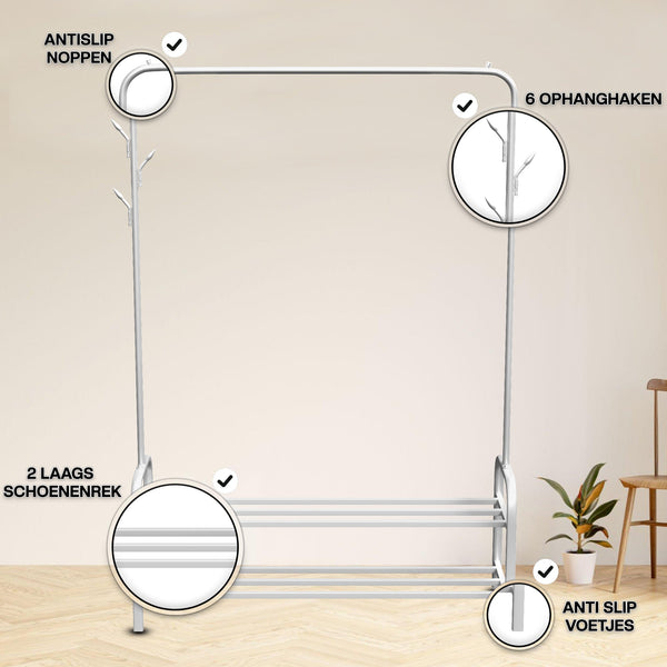 Kledingrek met Schoenenrek Wit