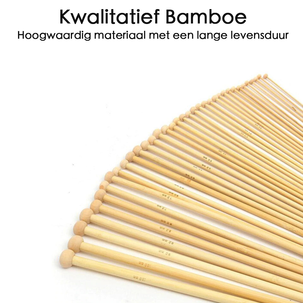 Breinaalden Set Bamboe 36 Stuks - 18 Verschillende Maten - 35 cm Lang - 2 tot 10 mm Dikte
