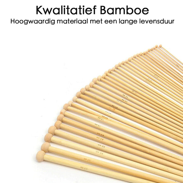 Breinaalden Set Bamboe 36 Stuks - 18 Verschillende Maten - 35 cm Lang - 2 tot 10 mm Dikte