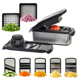 Chefino Multi - Groentesnijder Set 12-delig – Mandoline Snijder & Groentehakker – Blokjessnijder, Julienne Snijder & Rasp – Groente Snijder met Opvangbak 1L – Keukensnijder met 7 Snijopties