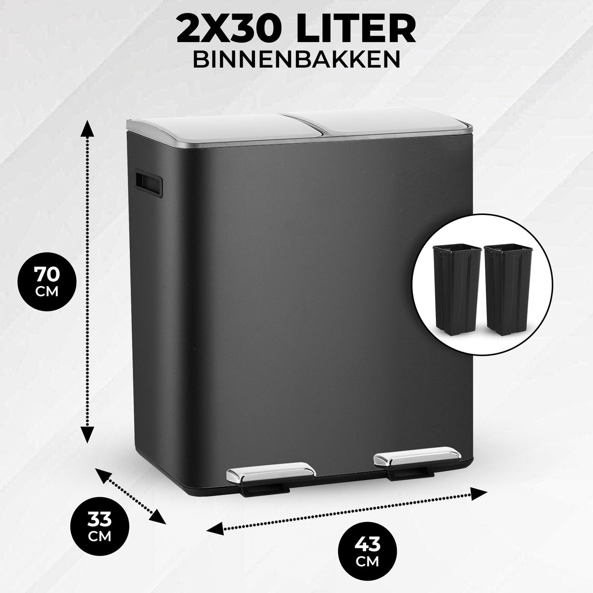 Prullenbak Met Pedaal Zwart-Zilver