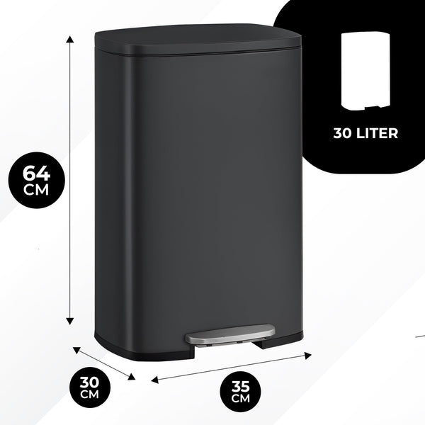 Bayt Prullenbak 30 Liter - Pedaalprullenbak - Zwart