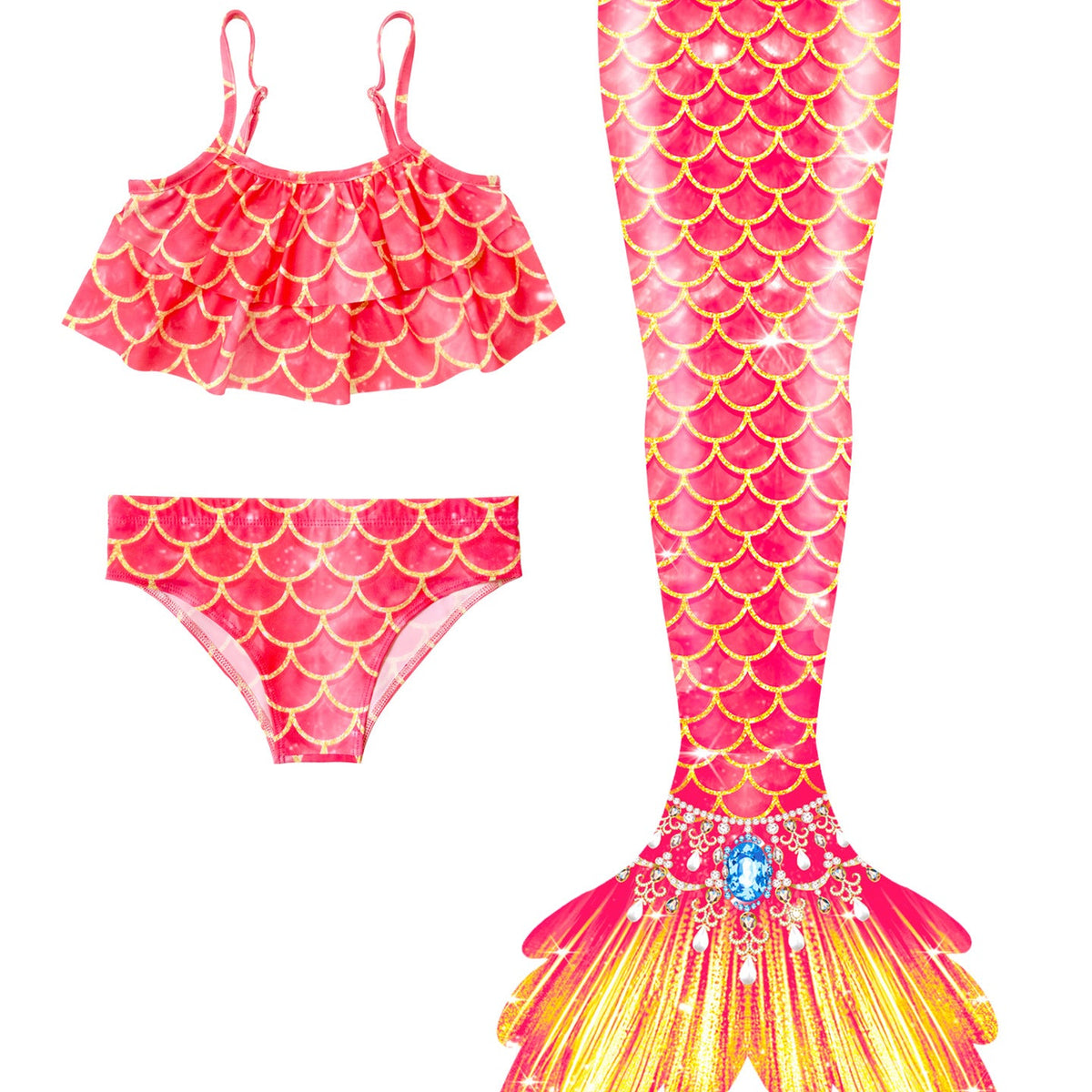 Zeemeerminstaart met bikini verkleed set Oranje en Geel