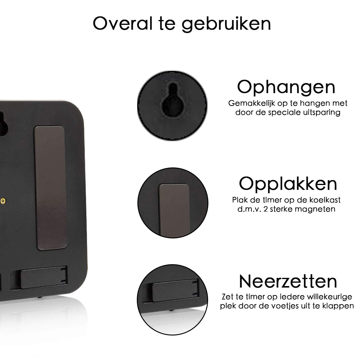 Leerklok 19 x 19 cm - Zwarte Timer voor Kinderen - Aftelklok voor Educatief Gebruik