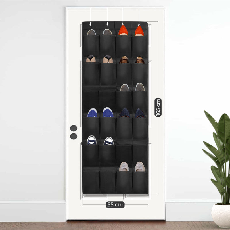 Hangende Schoenenkast - Zwarte Schoenenzak met 24 Vakken - Perfect voor Schoenen Opbergen aan Deur