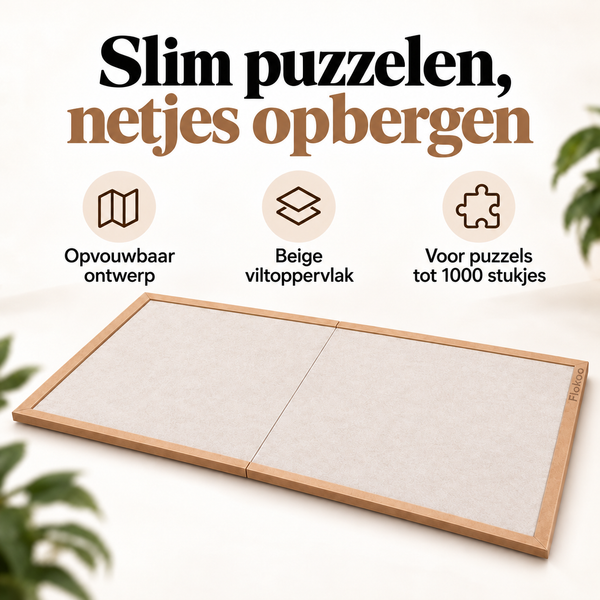 Opvouwbaar Puzzelbord voor 1000 Stukjes – Puzzelmat & Puzzelplaat 80 x 60 cm – Draagbaar Puzzelbord – Antislip Oppervlak – Beige