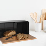 Broodtrommel met Houten Klep – Luxe Brooddoos van Metaal en Hout – Stijlvol & Ruimtebesparend – Houdt Brood Langer Vers – Zwart/Hout Design