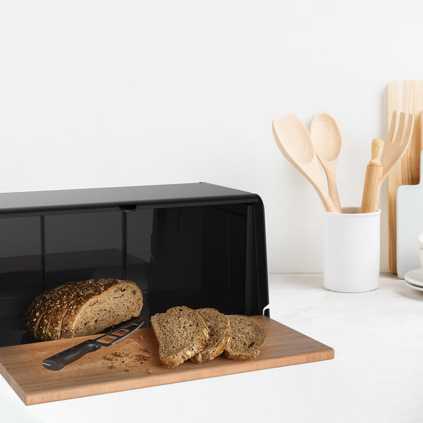 Broodtrommel met Houten Klep – Luxe Brooddoos van Metaal en Hout – Stijlvol & Ruimtebesparend – Houdt Brood Langer Vers – Zwart/Hout Design