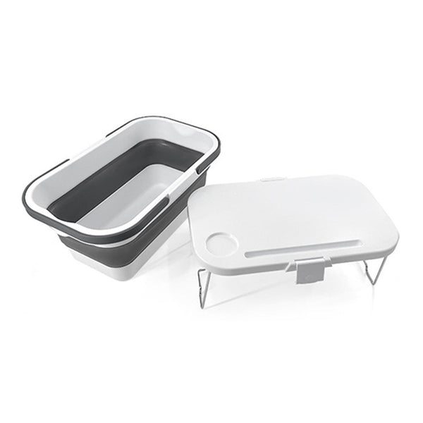 Picknickmand 2-1 - Wit & Grijs - Inklapbaar - Picknickmand met Tafel