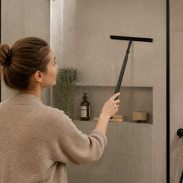Douchetrekker met Uitschuifbare Steel Zwart – 33 cm Raamwisser & Badkamerwisser – Siliconen Wisser voor Douchewand, Tegels, Spiegel en Ramen – Streeploos Schoonmaken - Aftrekker