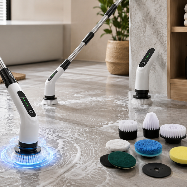 Elektrische Schoonmaakborstel Draadloos – 9-in-1 Power Scrubber met 8 Opzetborstels – Uitschuifbare Steel – Oplaadbare Badkamerreiniger – Voor Badkamer, Tegels, Keuken, Douche & Vloeren