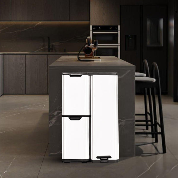 Bayt Prullenbak 60 liter - 3 compartimenten - Wit