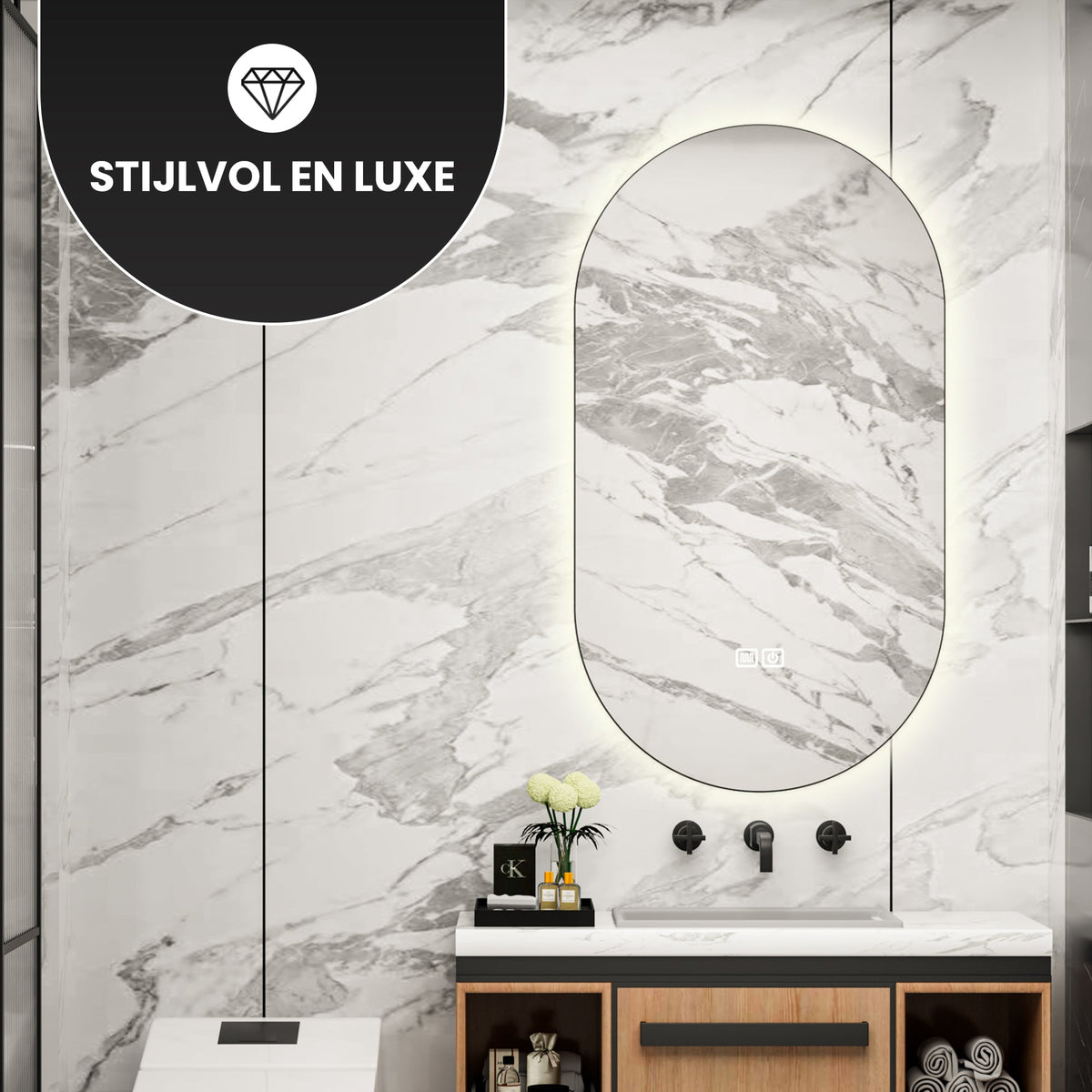 Bayt Badkamerspiegel met LED - Ovaal 50x90 cm - 2 Lichtstanden