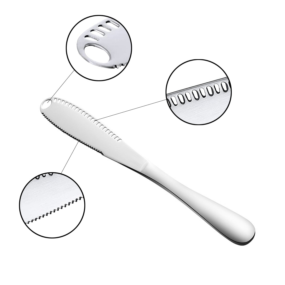 Zilverkleurige 3-delige Botermessen Set - Roestvrijstaal - Messenset voor de boter - 3 x 20,8 x 1,6 cm