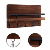 Sleutelrekje - Sleutelkastjes - Vijf sleutelhaken 30 x 18 cm - Beukenhout - Donker Bruin