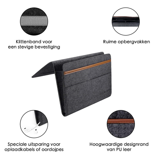 Bedside Pocket - Donker Grijs - Vilten Opbergzak voor Bed of Bank - Bedorganizer