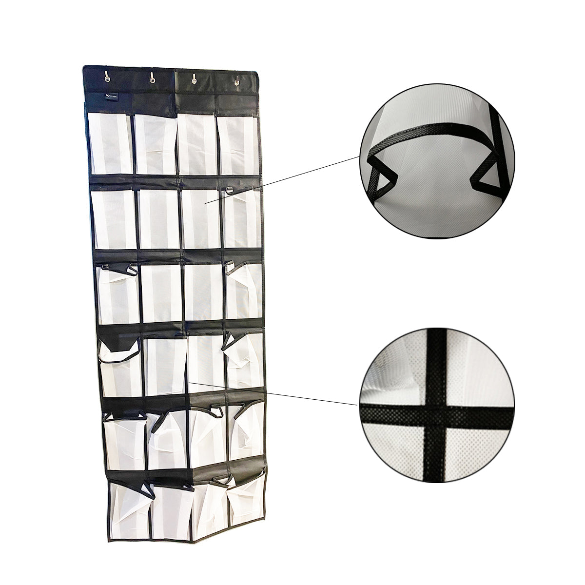 Schoenenkast Hangend - Schoenenzak 24 vakken - Opbergen van Schoenen aan Deur - Zwart - Wit