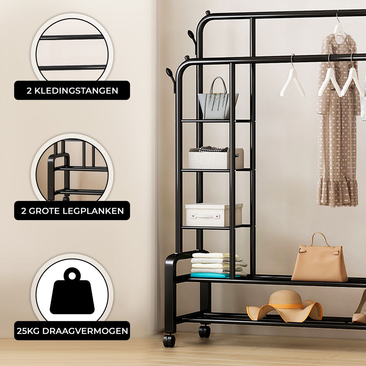 Bayt Kledingrek met Opbergplanken