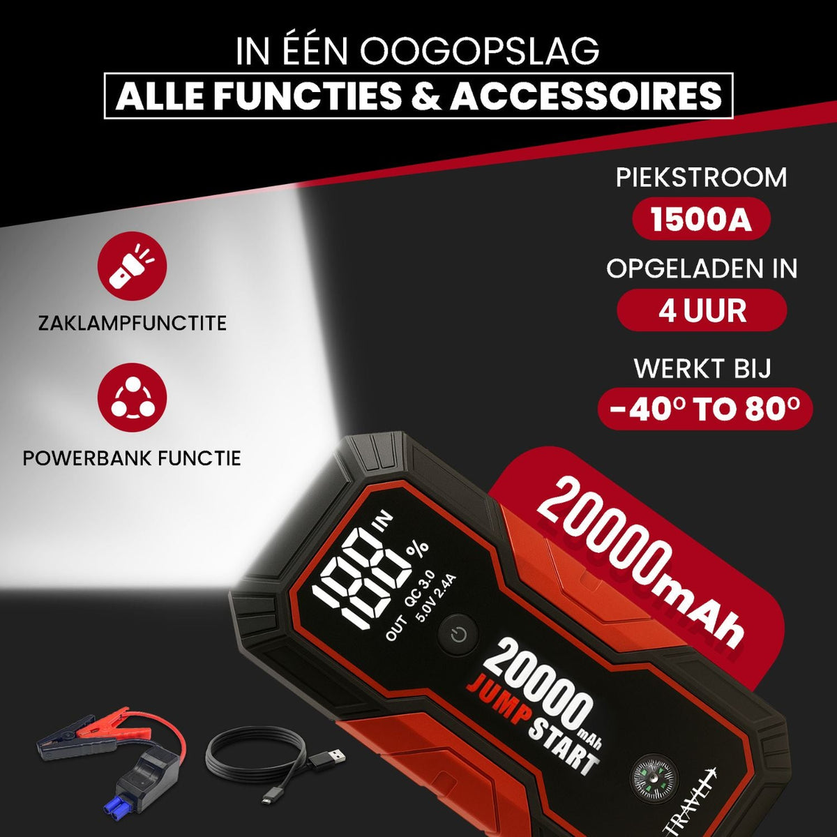 Travli Jumpstarter Zwart-Rood