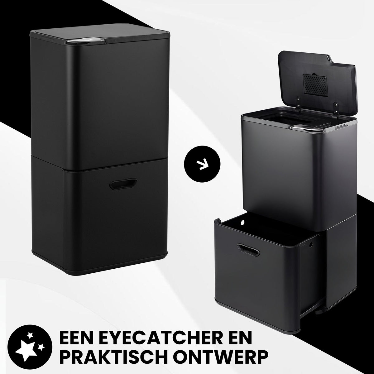 Bayt Prullenbak 60 Liter - 2 Compartimenten - Zwart