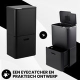 Bayt Prullenbak 60 Liter - 2 Compartimenten - Zwart