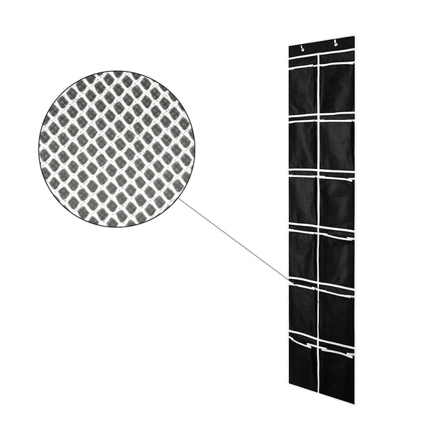 Schoenenkast Hangend - Schoenenzak 12 vakken - Opbergen van Schoenen aan Deur - Wit - Zwart