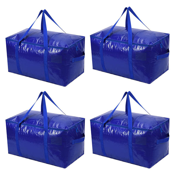 Opbergtassen XL - Blauw - 4 Stuks - 92 Liter - Verhuistassen - Big Shopper - Waterdicht - Opbergzak met Handvat