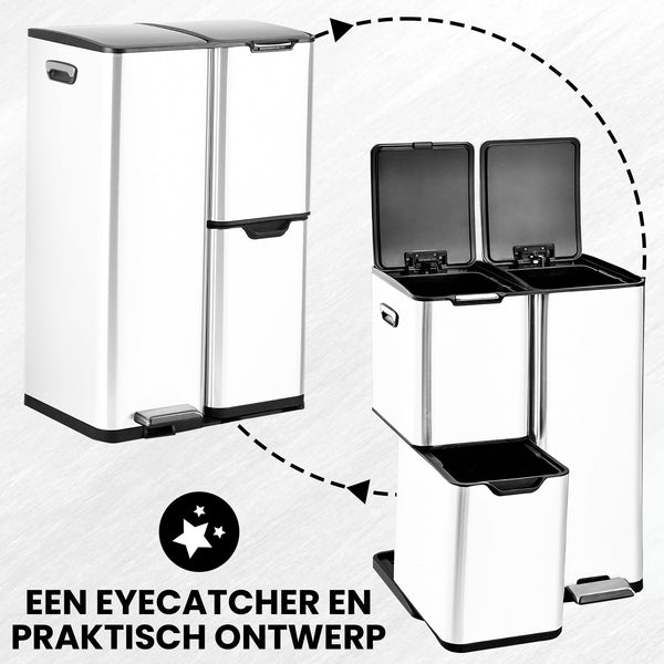 Bayt Prullenbak 60 liter - 3 compartimenten - Wit